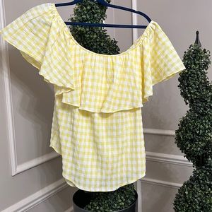 By Egreis yellow and white flouncy top.  So cute so S